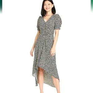 Green Floral Women's Crepe Short-Sleeve Midi Dress A New Day